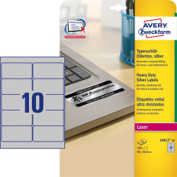 Etikett címke, 96x50,8mm, 20lap 10 címke/lap ipari ezüst poliészter Avery Etikett - címke Avery