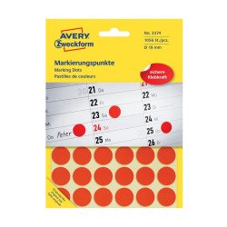 Etikett címke, o18mm, jelölésre, 24 címke/ív, 44 ív/doboz, Avery piros Etikett - címke Avery