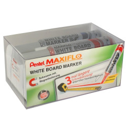 Táblamarker+törlő készlet 2,5mm, kerek hegyű, Maxiflo Pentel, 4 klf. szín Táblamarker Pentel