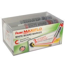 Táblamarker+törlő készlet 2,5mm, kerek hegyű, Maxiflo Pentel, 4 klf. szín Táblamarker Pentel