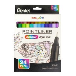 Rostirón, tűfilc készlet, 0,4 mm, Pentel Pointliner 24 klf. szín Tűfilc Pentel