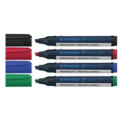 Tábla- és flipchart marker készlet 2-5mm, vágott végű Schneider Maxx 293, 4 klf. szín Táblamarker Schneider