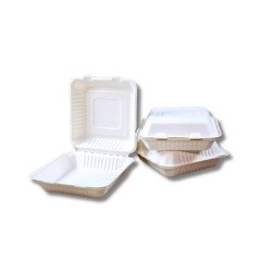 Papírdoboz ételes 1 részes 23 x 23 x 8 cm komposztálható cukornád 100 db/csomag natúr Street food - party kellékek Egyéb