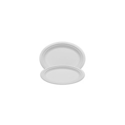 Papírtányér ovális 25,4  x 19,05 cm komposztálható cukornád 125 db/csomag natúr Street food - party kellékek Egyéb