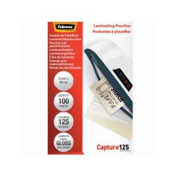 Lamináló fólia, 54x86mm, 125 mikron, fényes, 100 db/doboz, Fellowes® Kötészeti kellék Fellowes