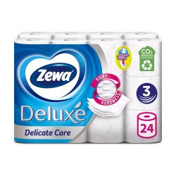 Toalettpapír 3 rétegű kistekercses 100% cellulóz 150 lap/tekercs 24 tekercs/csomag Delicate Care Deluxe Zewa hófehér Toalettpapírok Zewa