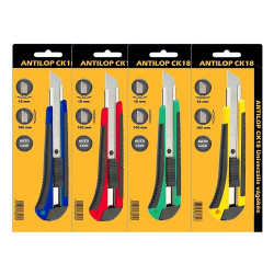 Barkácskés 18mm, gumírozott fogórész, fém vezetősínnel, Antilop vegyes színekben Ollók, kések Antilop