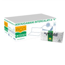 Kéztörlő 2 rétegű V hajtogatású 250 lap/csomag 20 csomag/karton Paperdi_AV.11821/5000 fehér kék nyomattal Papírtörlők Paperdi