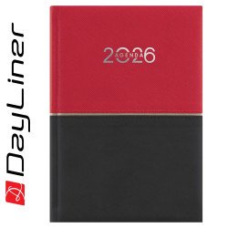 Határidőnapló Contrast A5 napi, fehér lapokkal piros-fekete Dayliner 2026. Határidőnapló Dayliner