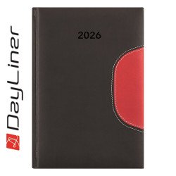 Határidőnapló Memphis A5 napi, fehér lapokkal fekete-piros Dayliner 2026. Határidőnapló Dayliner