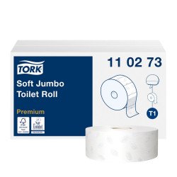 Toalettpapír 2 rétegű közületi átmérő: 26 cm 1800 lap/360 m/tekercs 6 tekercs/karton Soft Jumbo T1 Tork_110273 hófehér Toalettpapírok TORK