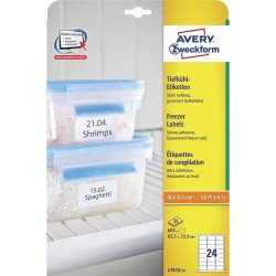 Etikett címke, 63,5 x33,9mm, fagyasztó 24 címke/ív, 25 ív/doboz, Avery fehér Etikett - címke Avery
