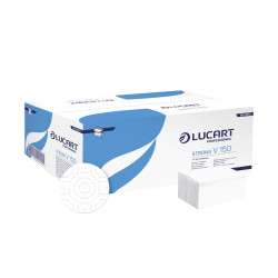 Kéztörlő 2 rétegű V hajtogatású 100 % cellulóz 190 lap/cs 20 cs/karton Lucart Strong V2.25_863051 hófehér Papírtörlők Lucart