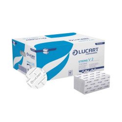 Kéztörlő 2 rétegű V hajtogatású 190 lap/cs 20 cs/karton Strong Lucart_863045 hófehér Papírtörlők Lucart