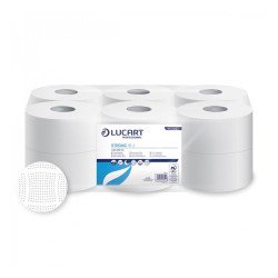 Toalettpapír 2 rétegű közületi átmérő 19 cm 100 % cellulóz 12 tekercs/karton 19 J PLUS Strong Lucart_812201J hófehér Toalettpapírok Lucart