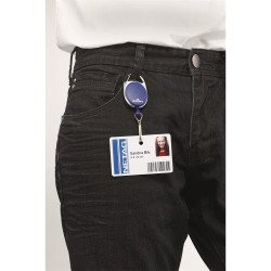 Névjegykártyatartó kihúzható karabineres, Durable with Snap Hook sötétkék Névkitűző Durable