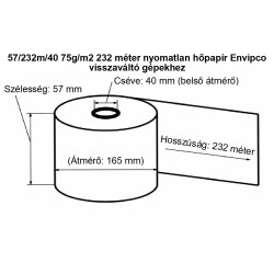 Hőpapír 57mm széles, 232fm hosszú, cséve 40mm, BPA mentes nyomatlan, ENVIPCO MOHU visszaváltó gépekhez Hőpapír Egyéb