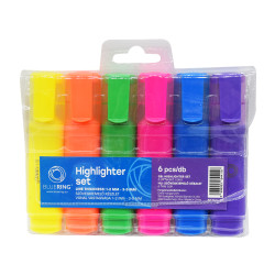 Szövegkiemelő lapos testű készlet, Bluering® 6 klf. szín Szövegkiemelő Bluering
