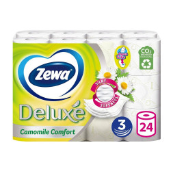 Toalettpapír 3 rétegű kistekercses 100% cellulóz 150 lap/tekercs 24 tekercs/csomag Deluxe Zewa Camomile Comfort hófehér Toalettpapírok Zewa