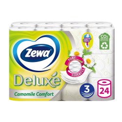 Toalettpapír 3 rétegű kistekercses 100% cellulóz 150 lap/tekercs 24 tekercs/csomag Deluxe Zewa Camomile Comfort hófehér Toalettpapírok Zewa