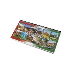 Asztali naptár 320mmx155mm, Magyarország fehérlapok fekvő zöld műbörrel borított tartóval Realsystem 2026. Asztali naptár Realsystem