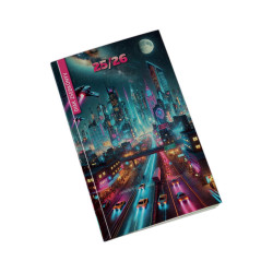 Diák zsebkönyv 125mmx205mm, fehér lapokkal 2025/2026 cyberpunk Realsystem Diák zsebkönyv Realsystem