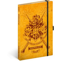 Keménytáblás notesz krémszínű lapokkal leszorító gumiszalaggal Harry Potter-Hogwarts 130x210mm, Presco Napló Presco
