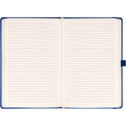 Keménytáblás notesz vonalas krémszínű lapokkal leszorító gumiszalaggal Dark blue 130x210mm, Presco Napló Presco