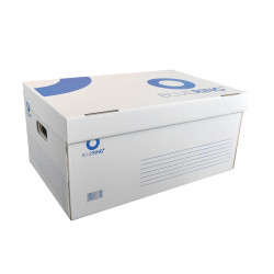 Archiváló konténer karton doboz fedeles 54x36x25cm, felfelé nyíló tetővel Bluering® fehér-kék Archiválás Bluering