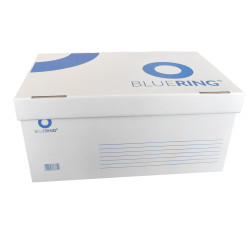 Archiváló konténer karton doboz fedeles 54x36x25cm, felfelé nyíló tetővel Bluering® fehér-kék Archiválás Bluering