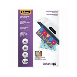 Lamináló fólia, A4, 80 mikron, fényes, öntapadó hátlappal, 100 db/doboz, Fellowes® Kötészeti kellék Fellowes