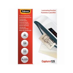 Lamináló fólia, A6, 125 mikron, fényes, 100 db/doboz, Fellowes® Kötészeti kellék Fellowes