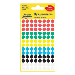 Etikett címke, o8mm, jelölésre, 6 klf. szín 104 címke/ív, 4 ív/doboz, Avery vegyes Etikett - címke Avery