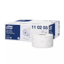 Toalettpapír 3 rétegű közületi átmérő: 18,7 cm 600 lap/120 m/tek 12 tek/karton Extra Soft Mini Jumbo Tork_110255 fehér Toalettpapírok TORK