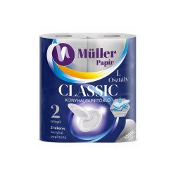 Háztartási papírtörlő kéztörlő 2 rétegű 50 lap/tekercs 2 tekercs/csomag Müller Classic hófehér Papírtörlők Müller