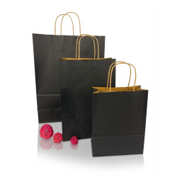 Sodrottfüles papírtáska 320x420mm 150mm talp L méret 200 db/doboz, fekete Papírzacskó , zsák h-Green