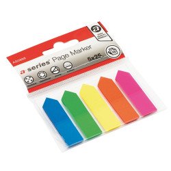 Jelölőcímke 12x44mm, 5x25lap, nyíl, műanyag A-series kék, zöld, sárga, pink, narancssárga Jelölőcímke A-series