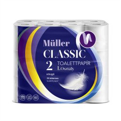 Toalettpapír 2 rétegű kistekercses 100% cellulóz 100 lap/tekercs 24 tekercs/csomag Müller Classic Toalettpapírok Müller