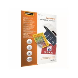 Lamináló fólia, A4, 80 mikron, fényes, öntapadó hátlappal, 25 db/csomag, Fellowes® Kötészeti kellék Fellowes