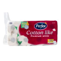 Toalettpapír 3 rétegű kistekercses 100% cellulóz 180 lap/16 tekercs/csomag Premium Cotton Like Boni Perfex hófehér Toalettpapírok Perfex